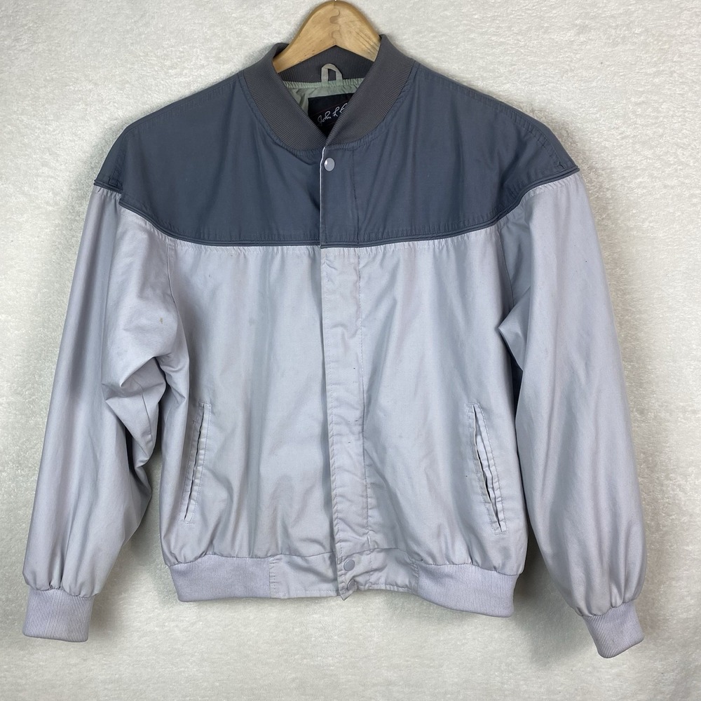 Vintage John Blair‎ Menswear Zip Bomber Jacket 2-Tone Gray Sz Lg Retro Flawed